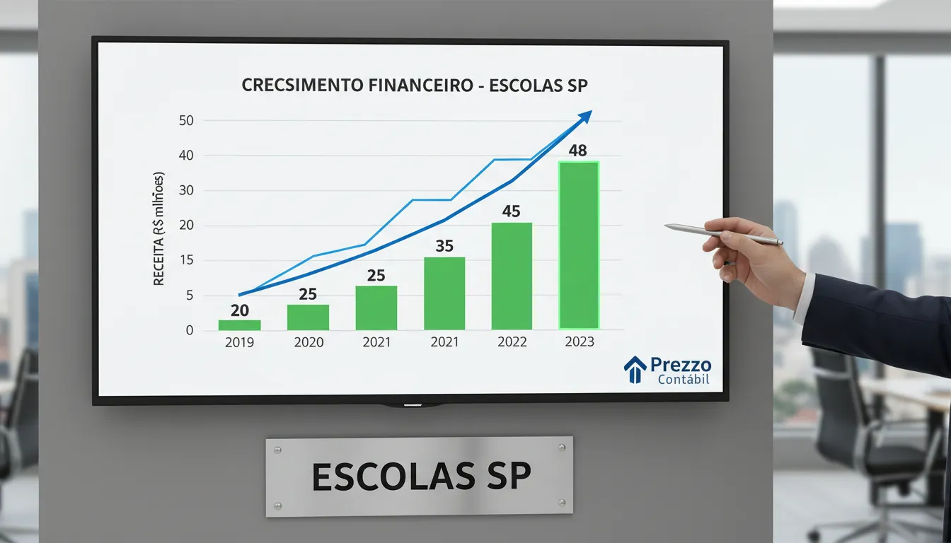 Um gráfico profissional e limpo mostrando o crescimento financeiro de uma escola em São Paulo, Brasil, ideal para ilustrar a contabilidade para escolas em sao paulo.