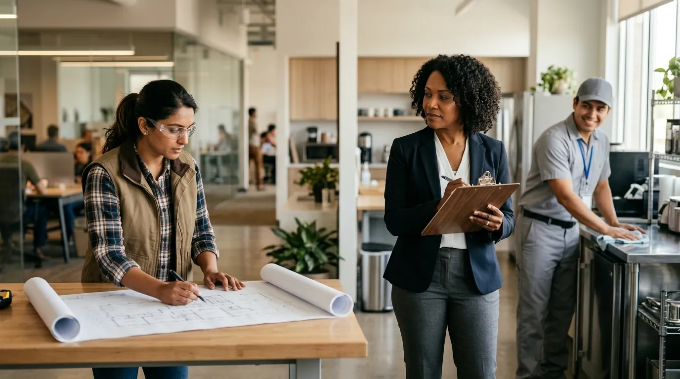Diversos trabalhadores do mercado de trabalho para comparar quanto é o salário nos Estados Unidos.