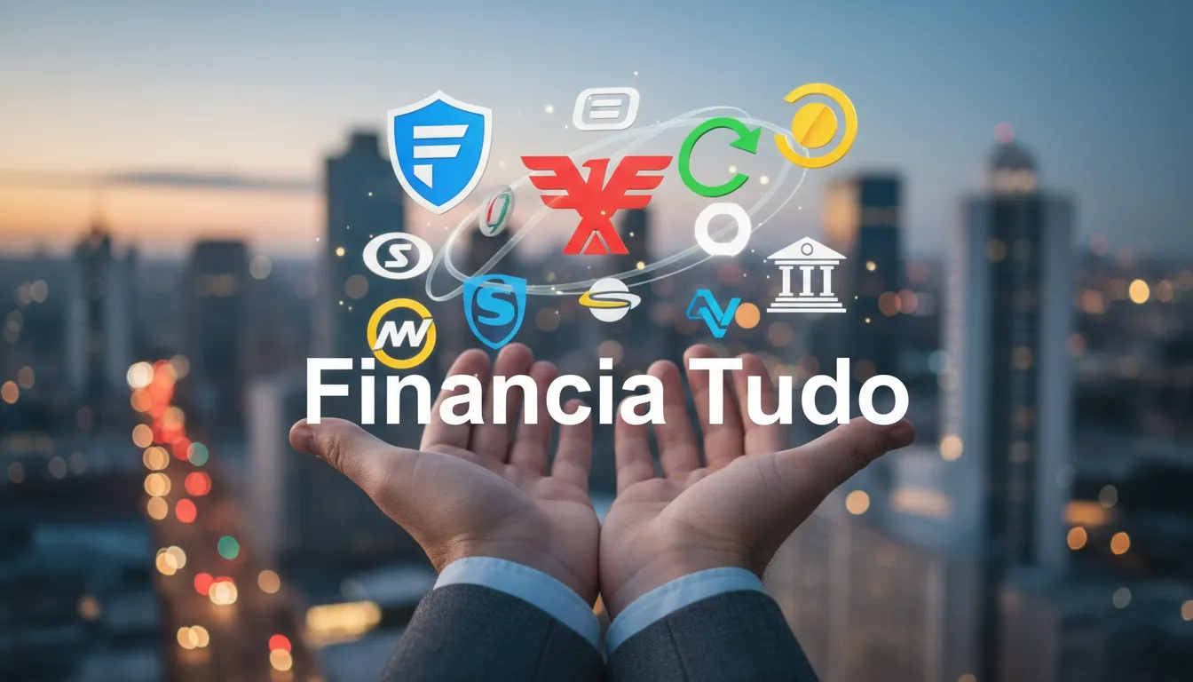 Logotipos de diversos bancos flutuando acima das mãos de uma pessoa, simbolizando a escolha e o acesso a diferentes instituições financeiras para abrir uma conta digital gratuita com a ajuda da Financia Tudo.
