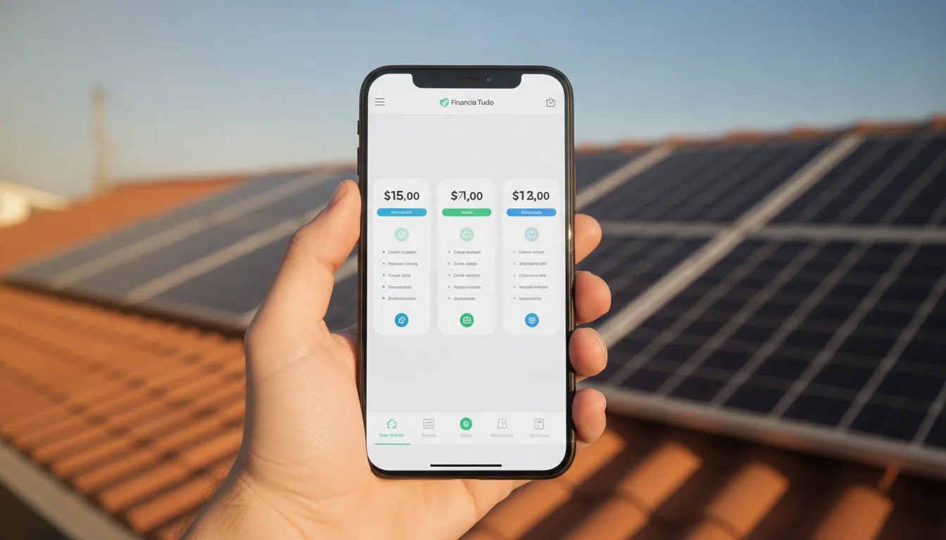 Tela de celular compara planos de energia solar por assinatura, mostrando que vale a pena.