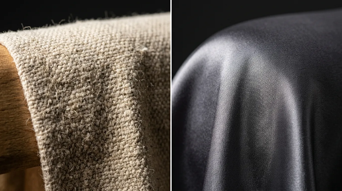 Comparacao entre tecido aspero e a textura suave da touca de cetim