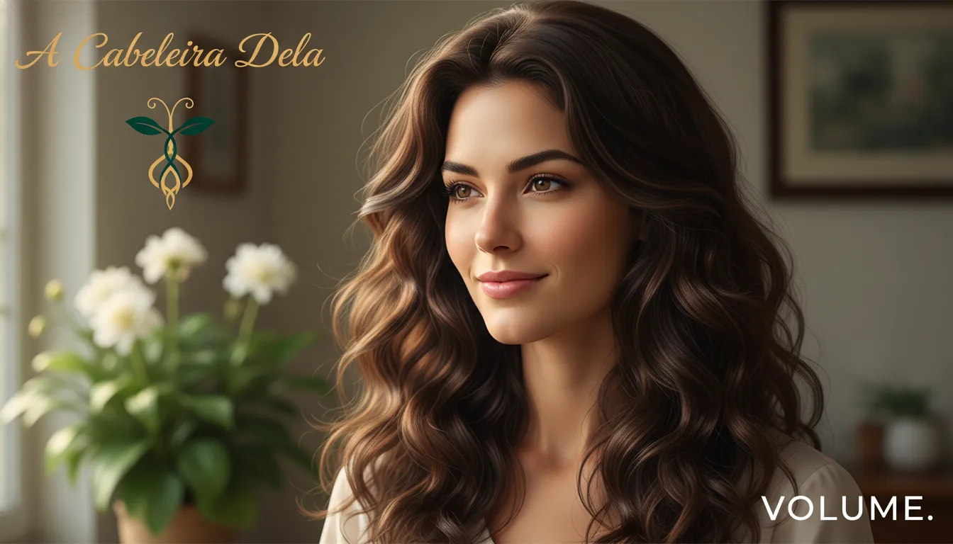 Mulher com cabelo vibrante e volumoso, resultado de tratamentos eficazes contra o cabelo afinando e perda de vitalidade.