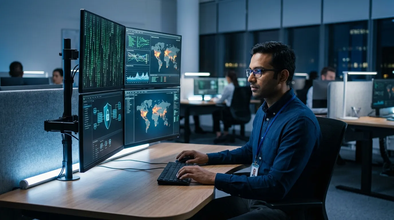 Profissional analisa dados de segurança porque cliente exigiu ISO 27001 para fechar contrato.