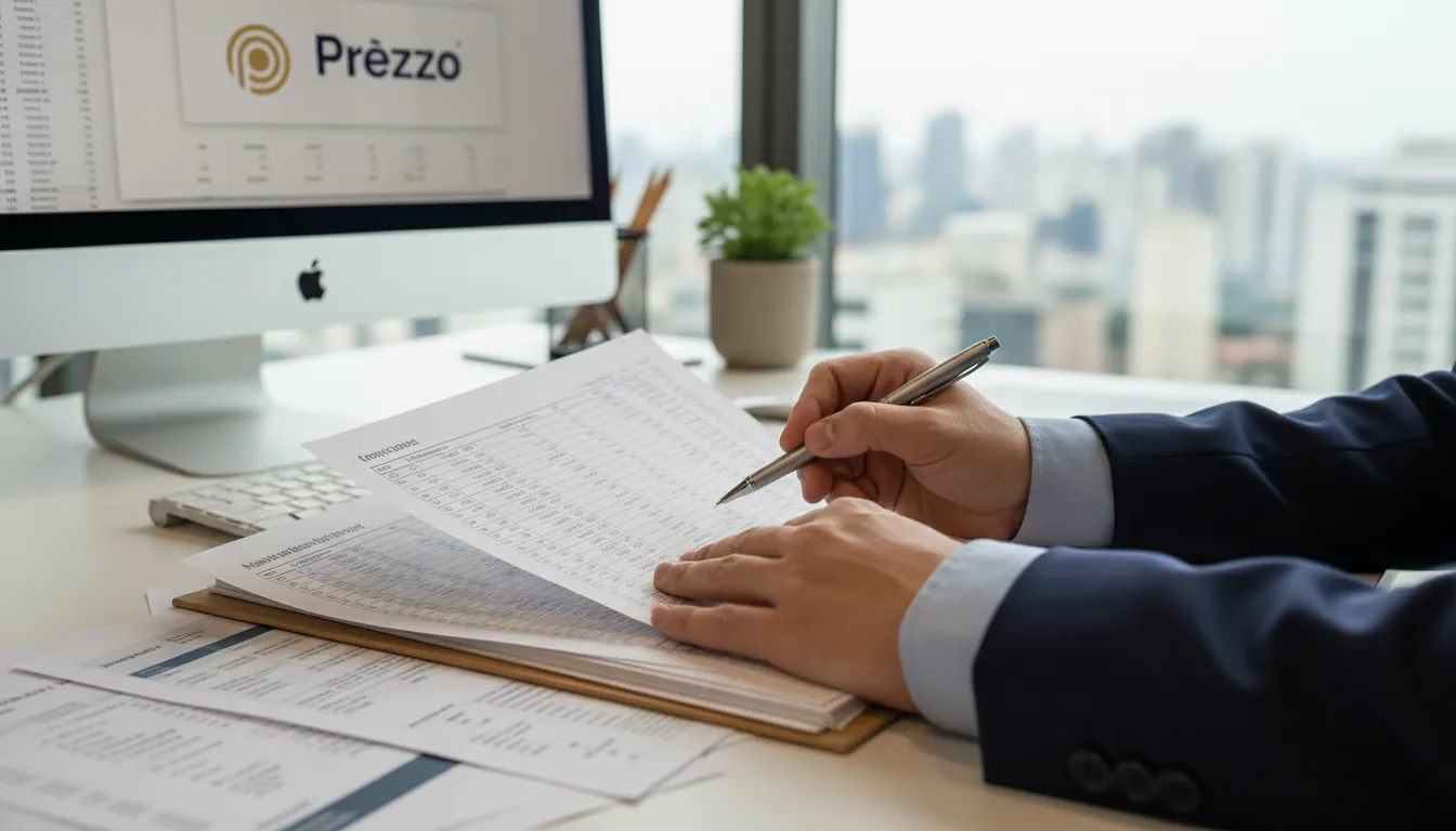 Detalhe das mãos de um contador revisando documentos de Contabilidade para Escolas em São Paulo com precisão e cuidado.