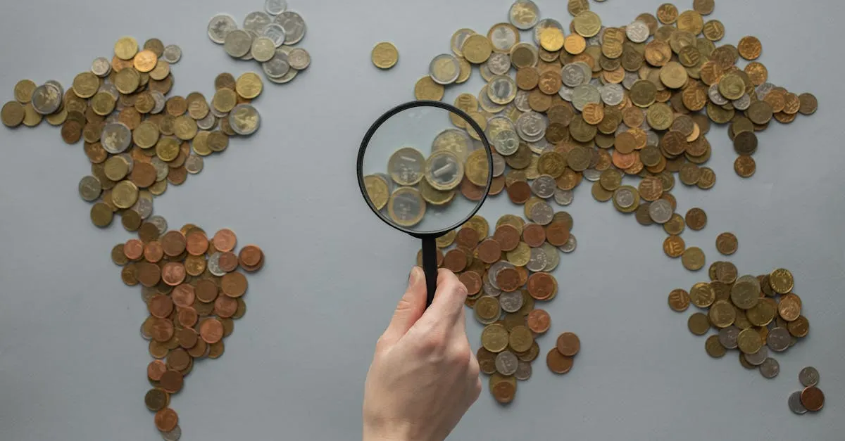 Lupa focada em mapa, destacando sinais de crescimento empresas através de dados de expansão.