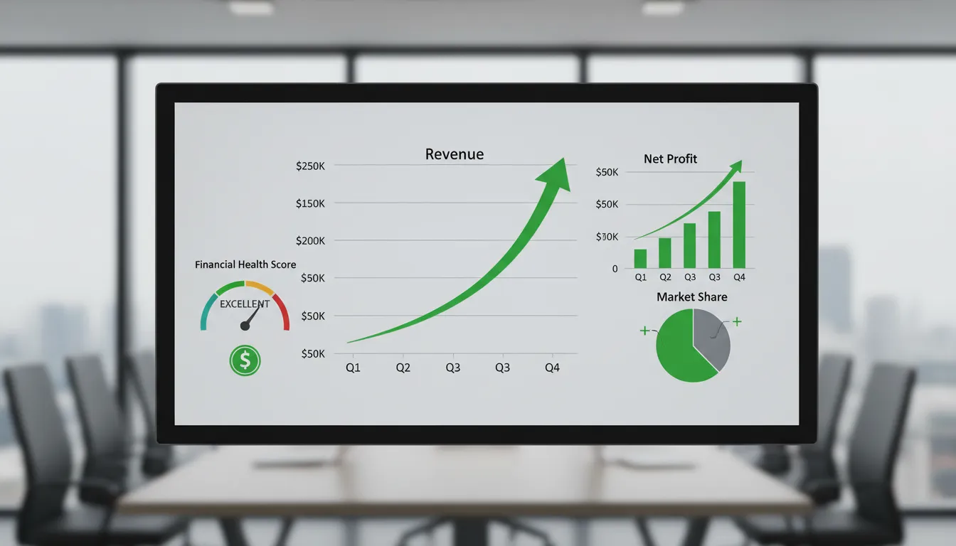 Dashboard financeiro mostrando KPIs de uma empresa, evidenciando a importância de um contador nos EUA para decisões estratégicas.