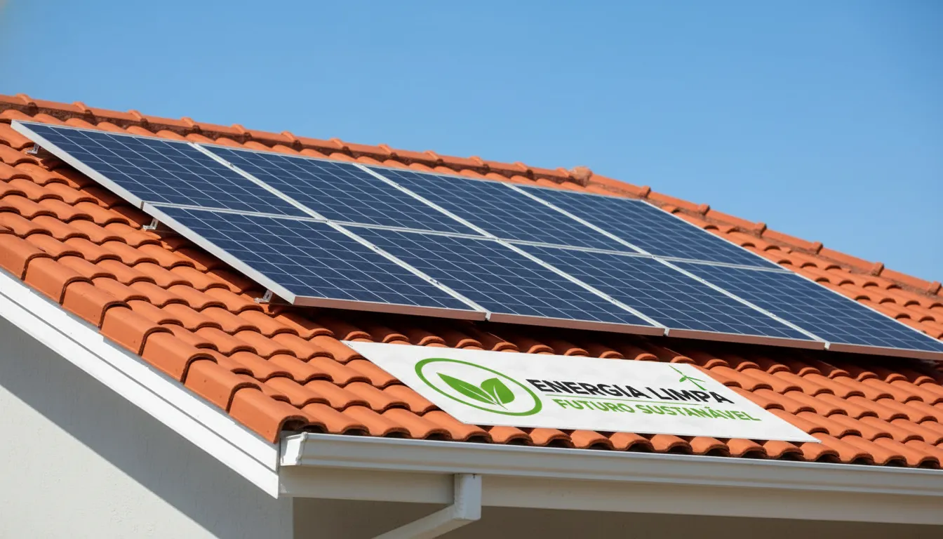 Painéis solares no telhado de uma casa como exemplo de energia renovável