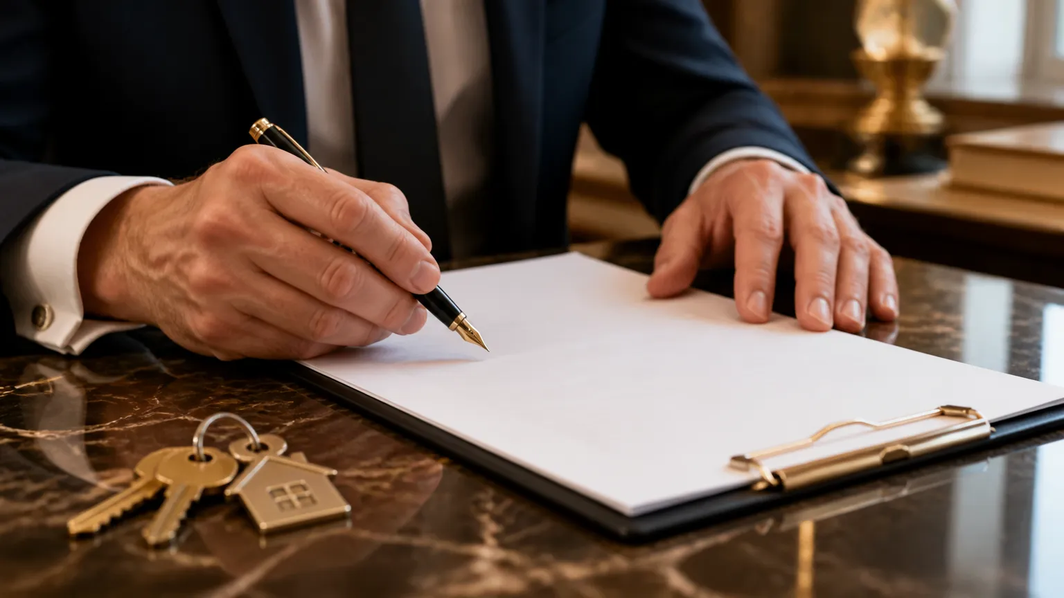 Contrato e chaves avaliando imóvel alugado como garantia de crédito imobiliário.