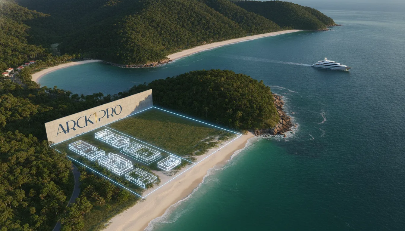 Vista aérea de terreno estratégico para incorporação de luxo em Porto Belo, SC. Quanto custa um apartamento na planta de alto padrão?