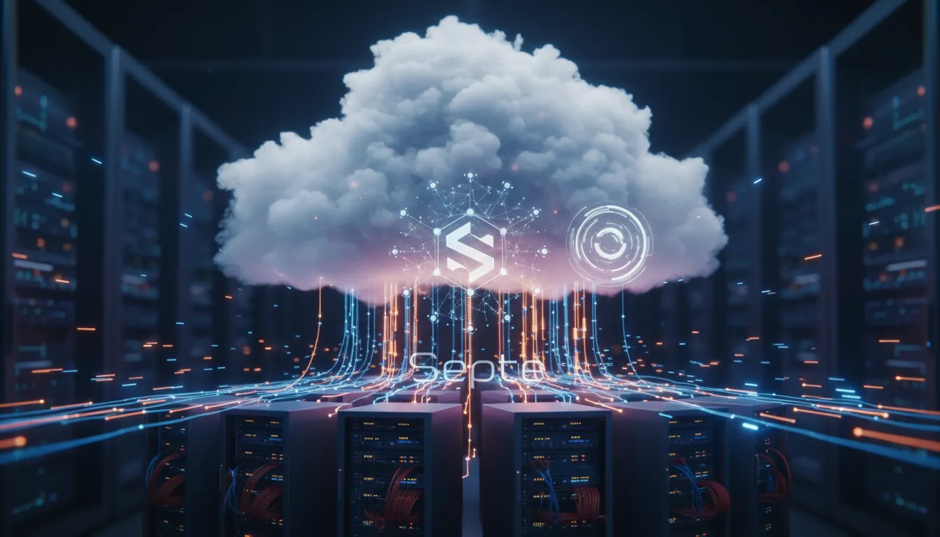 Diagrama de rede ilustrando fluxo de dados entre servidores locais e nuvem, representando a arquitetura de nuvem híbrida.