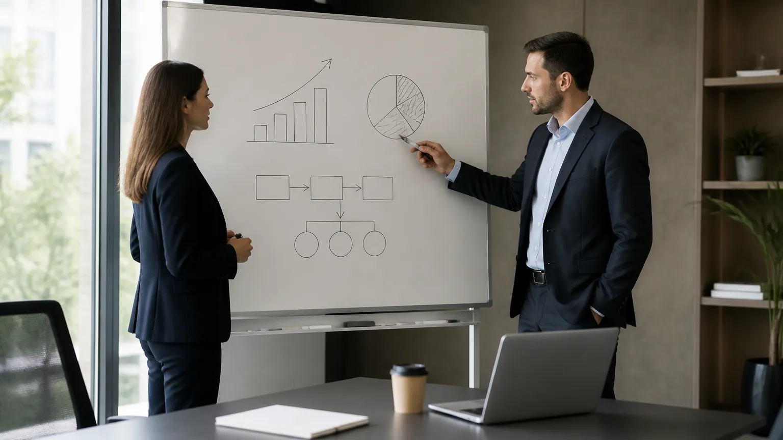 Consultoria financeira definindo planejamento do dinheiro do refinanciamento para expansão.