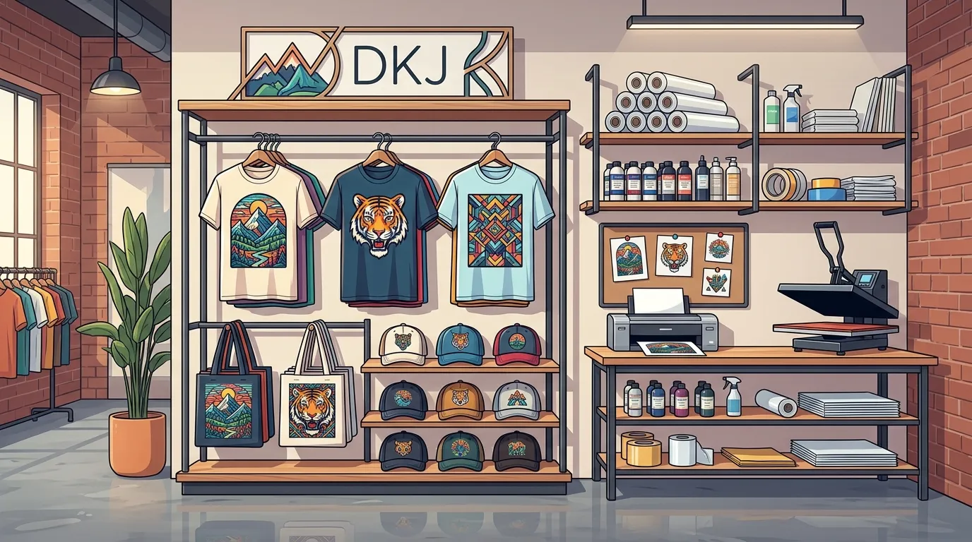 Coleção de produtos personalizados estampados com tecnologia DTF para confecção.