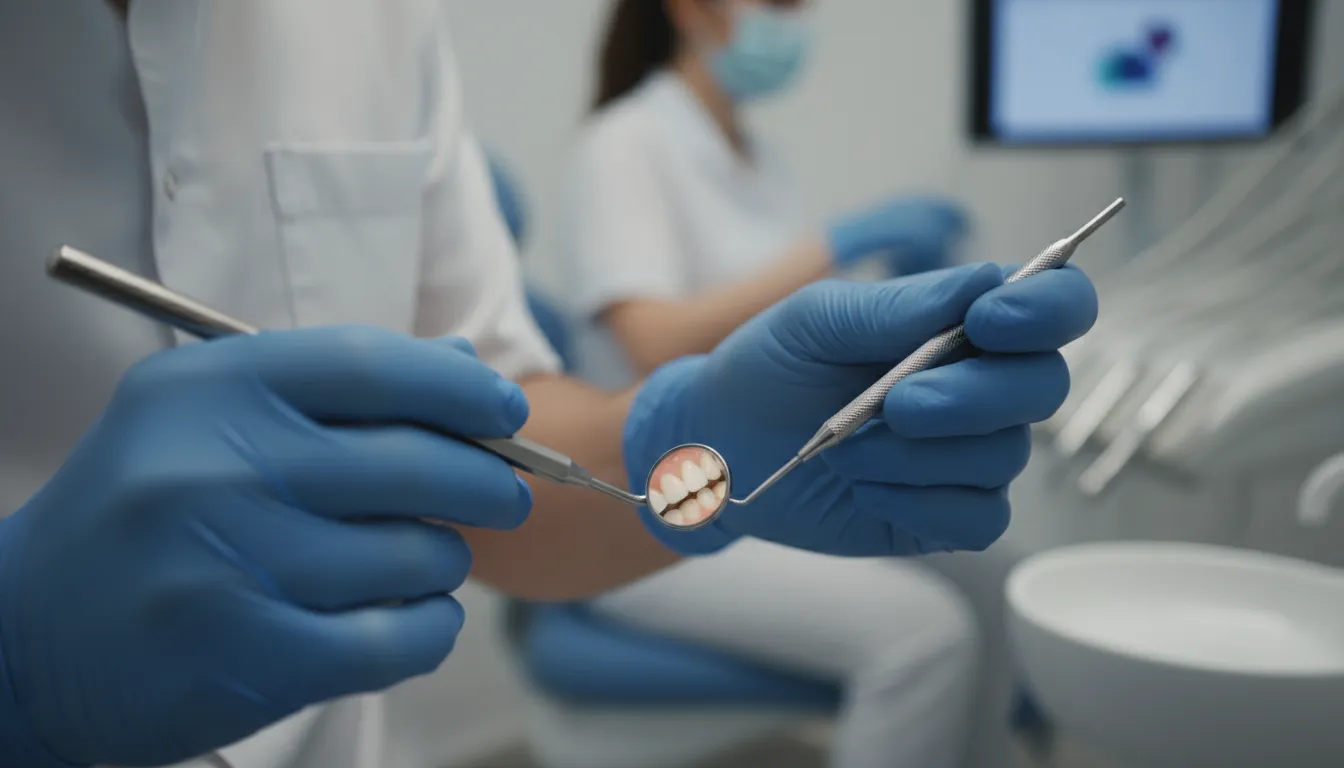 Detalhe do trabalho de um dentista com ferramentas modernas, ilustrando a complexidade por trás da contabilidade para clínicas odontológicas em São Paulo.