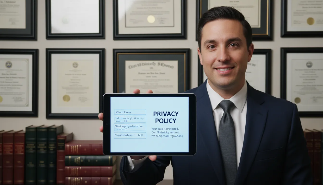 Site para Advogado em 2026: Gerador de Clientes Confiáveis 3 Advogado apresentando depoimentos e conformidade LGPD em site, garantindo ética e segurança ao cliente.