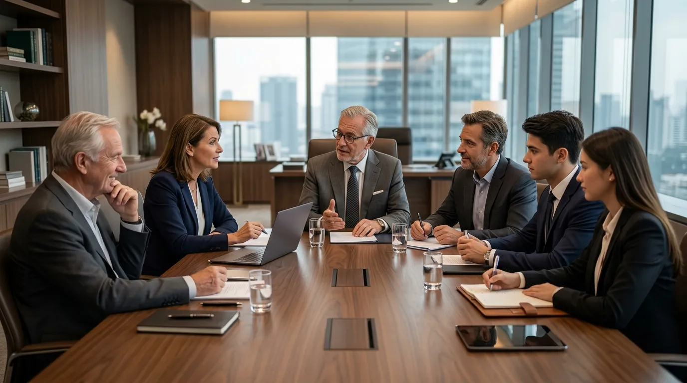 Família reunida discutindo holding familiar vantagens e desvantagens no planejamento sucessório.