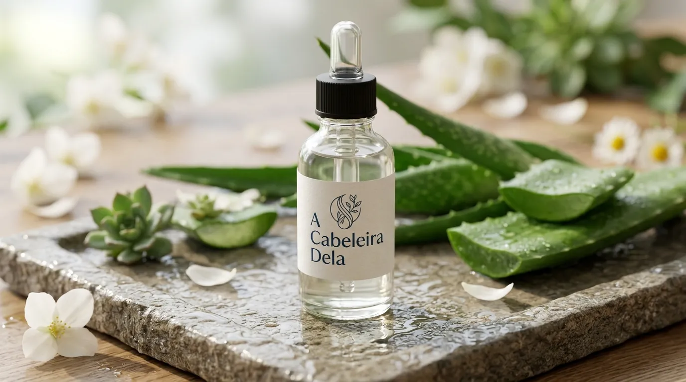 Frasco de sérum calmante natural indicado para cuidar do couro cabeludo sensível.