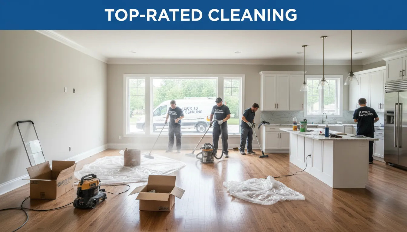 Post-construction Cleaning Services near me by Floor to Ceiling Cleanings, transforming a dusty construction site into a clean, move-in ready home.