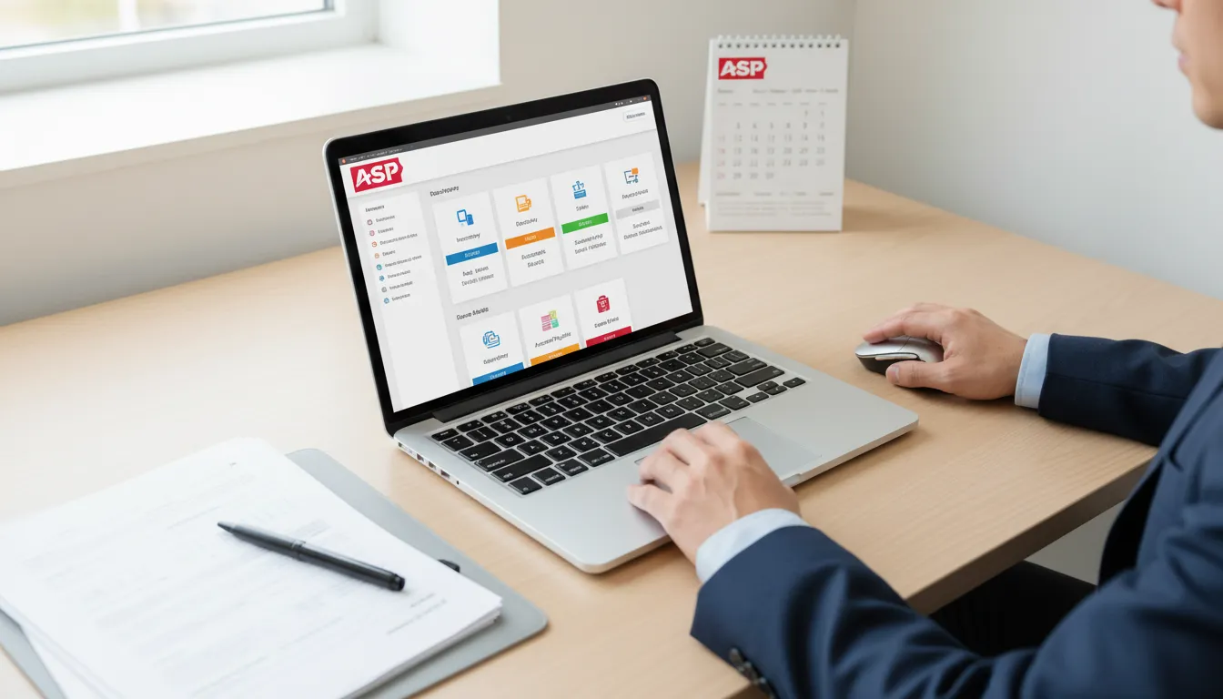Uma visão organizada do escritório de uma loja, com software ERP gerenciando a complexidade do cashback reforma tributaria.