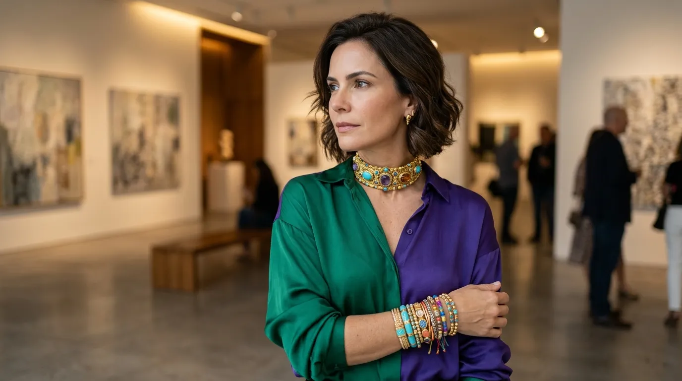 Braceletes coloridos e choker elegantes no pulso. Adeus, minimalismo dos tons neutros na moda moderna.