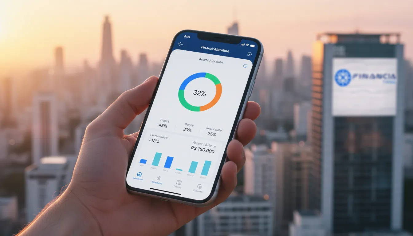Tela do app Financia Tudo mostrando portfólio simples, representando a solução para erros de iniciantes em investimentos.