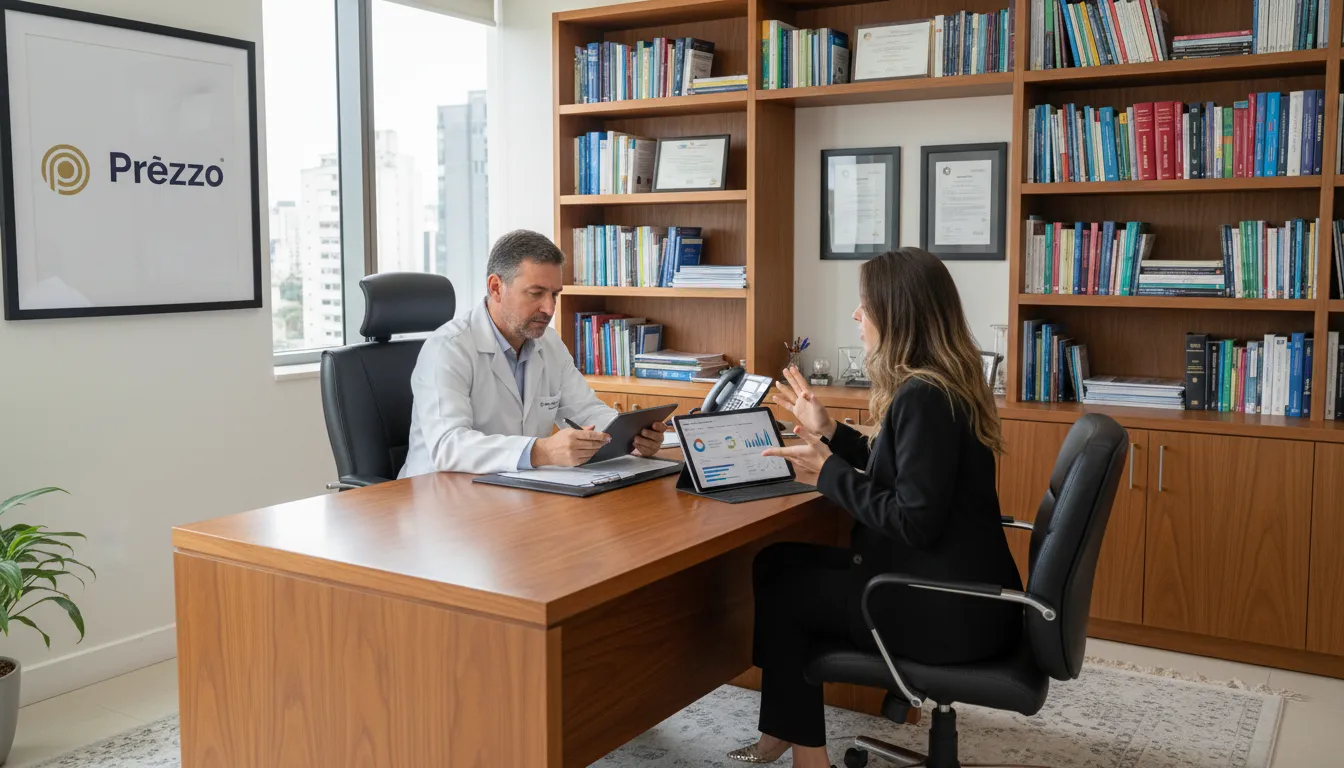 Médico analisa relatórios financeiros com a Contabilidade para Clínica Médicas em São Paulo, garantindo decisões estratégicas.