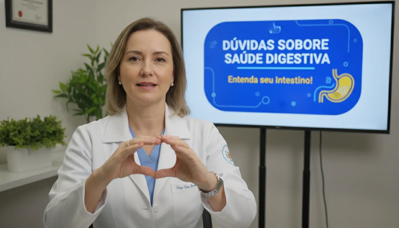 Dra. explicando conceito médico em vídeo educativo, com tela ao fundo, promovendo marketing médico video de autoridade e conhecimento para pacientes.