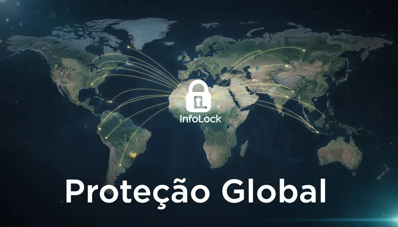 Mapa mundial destacando a proteção de dados em diferentes países, ilustrando a importância da segurança da informação e compliance na cross border workforce.
