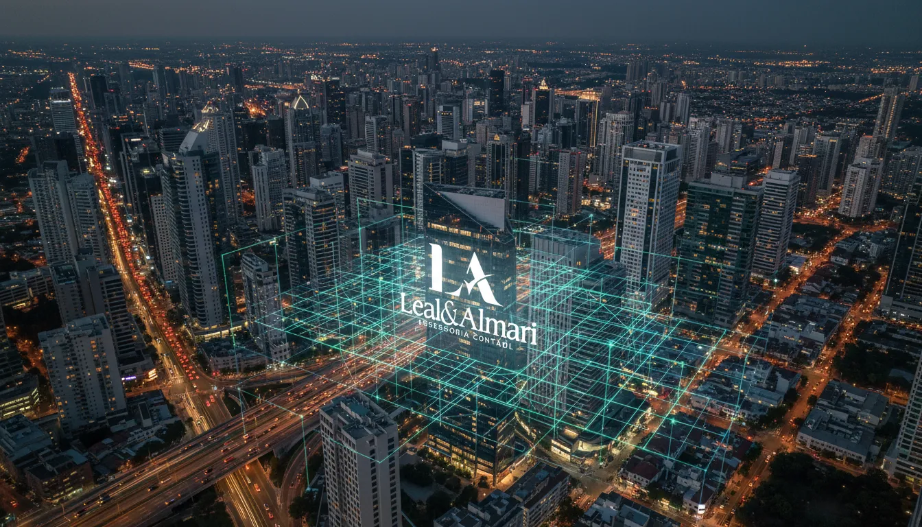 Cidade iluminada representando as complexas obrigações fiscais mensais das empresas e a necessidade de conformidade.