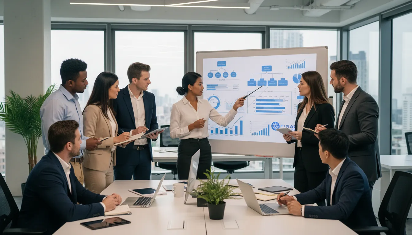 Equipe da Financia Tudo colabora em estratégias financeiras, auxiliando o afiliado iniciante em produtos financeiros com conhecimento especializado e suporte.