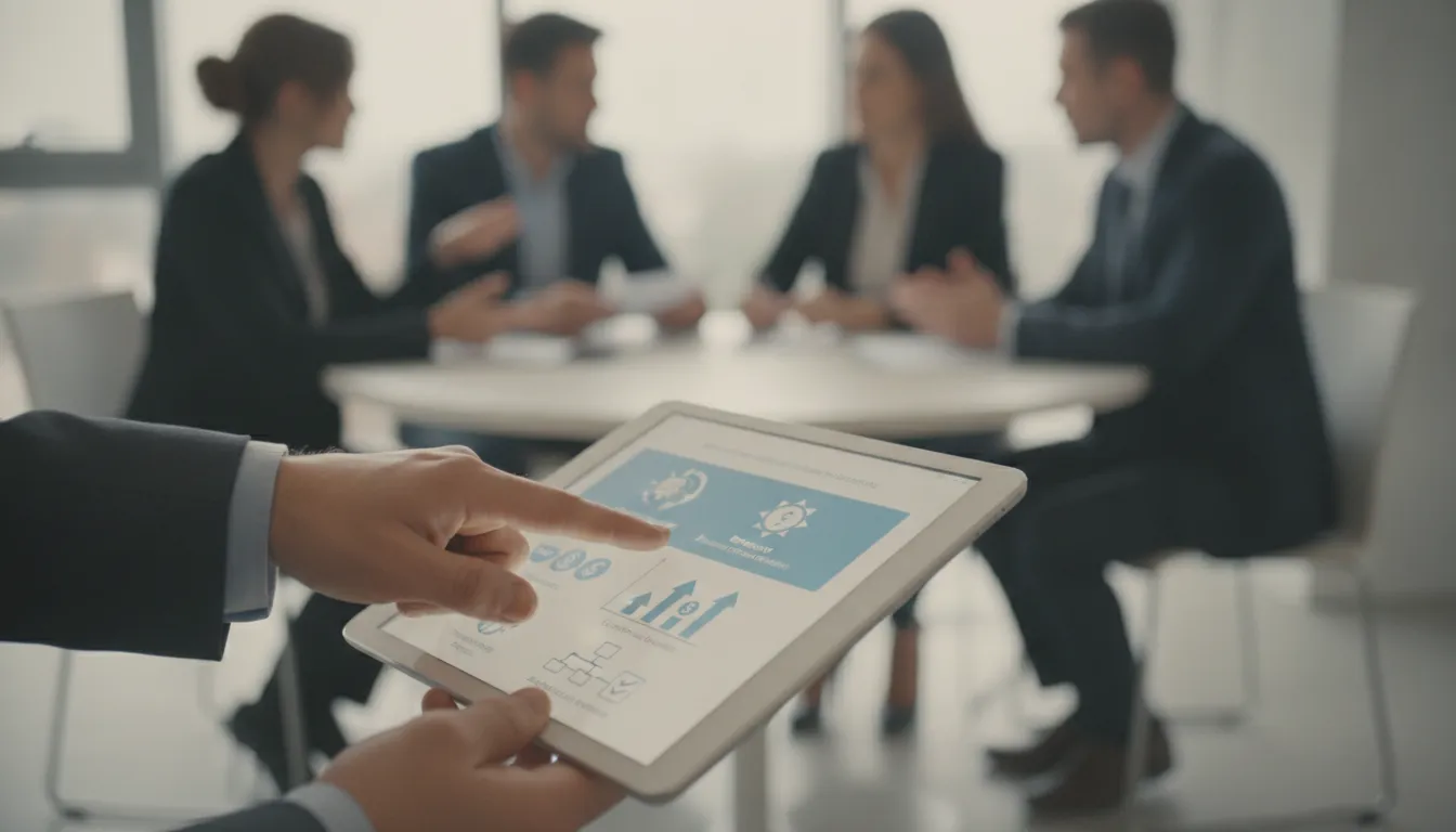 Especialista Financia Tudo apresenta soluções de energia solar por assinatura para condomínio em tablet.