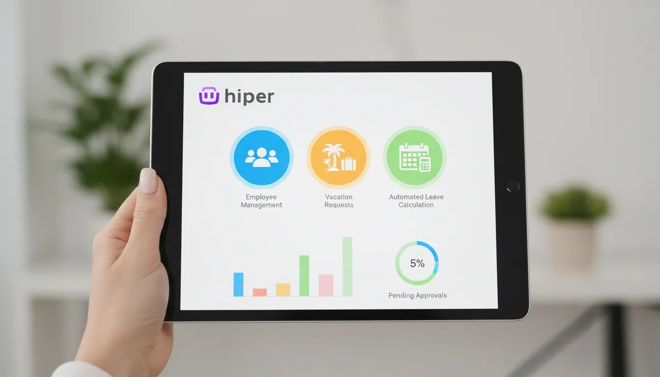Interface intuitiva de um software em um tablet, demonstrando como calcular férias de funcionários de forma simples e eficiente.