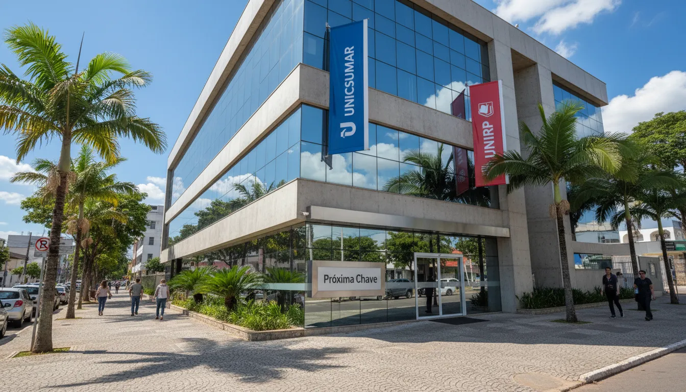 Edifício com polos da UNICESUMAR e UNIRP em José Bonifácio SP. Próxima Chave, o caminho para o seu futuro acadêmico.