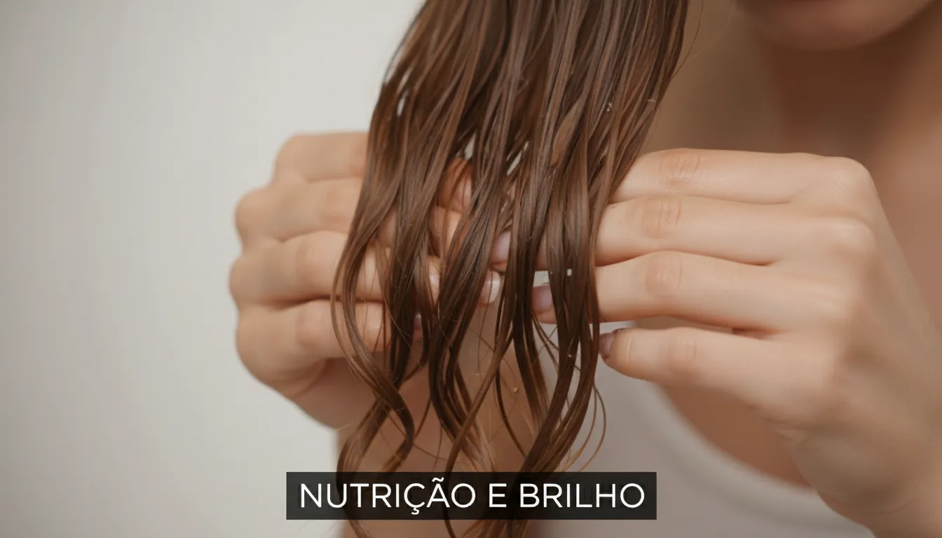Aplicação de óleo reparador nas pontas do cabelo, representando técnica correta de uso.
