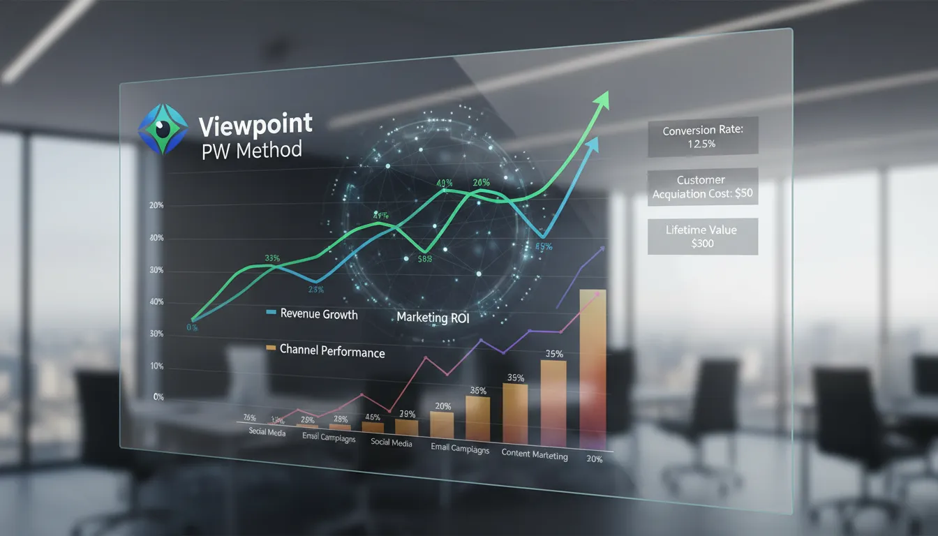 Gráfico dinâmico ilustrando o crescimento e ROI do marketing, com ênfase no Método PW e no uso de whatsapp qr code para otimizar campanhas.