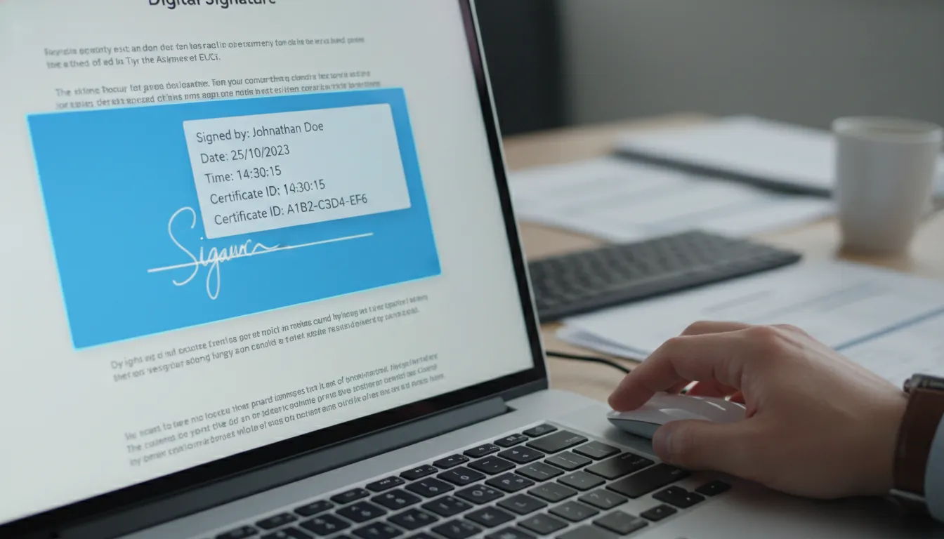 Detalhe de tela mostra controle de uso certificado digital com dados de assinatura e rastreabilidade completa.
