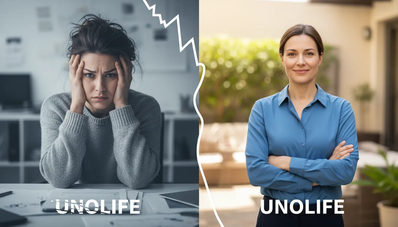 Comparativo 'antes e depois' da terapia, mostrando a transformação positiva com o apoio da Unolife.