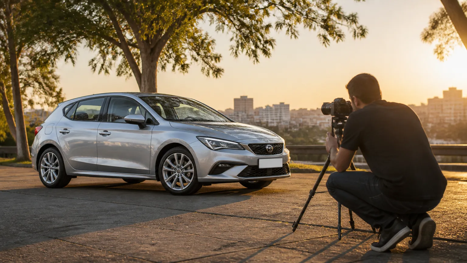 Fotografando automóvel após entender como calcular valor de revenda de carro para anúncio.