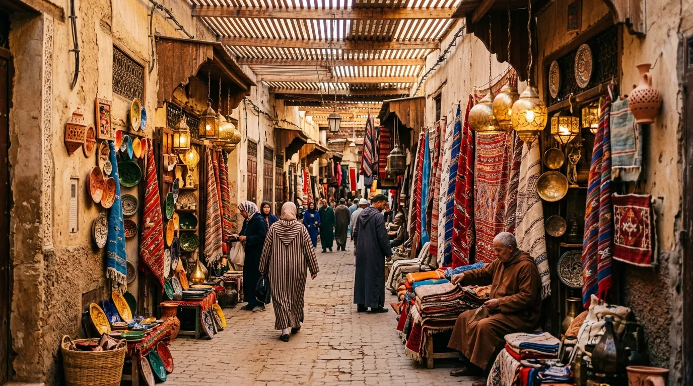Ruela histórica da medina marroquina durante roteiro Marrocos pelas cidades imperiais.