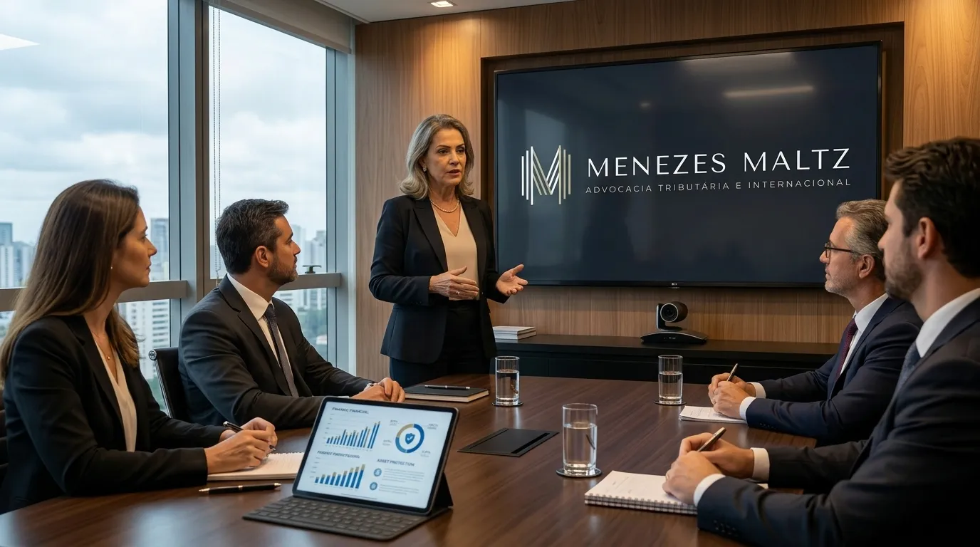 Reunião familiar sobre sucessão empresarial e a importância do testamento vital na gestão de bens.