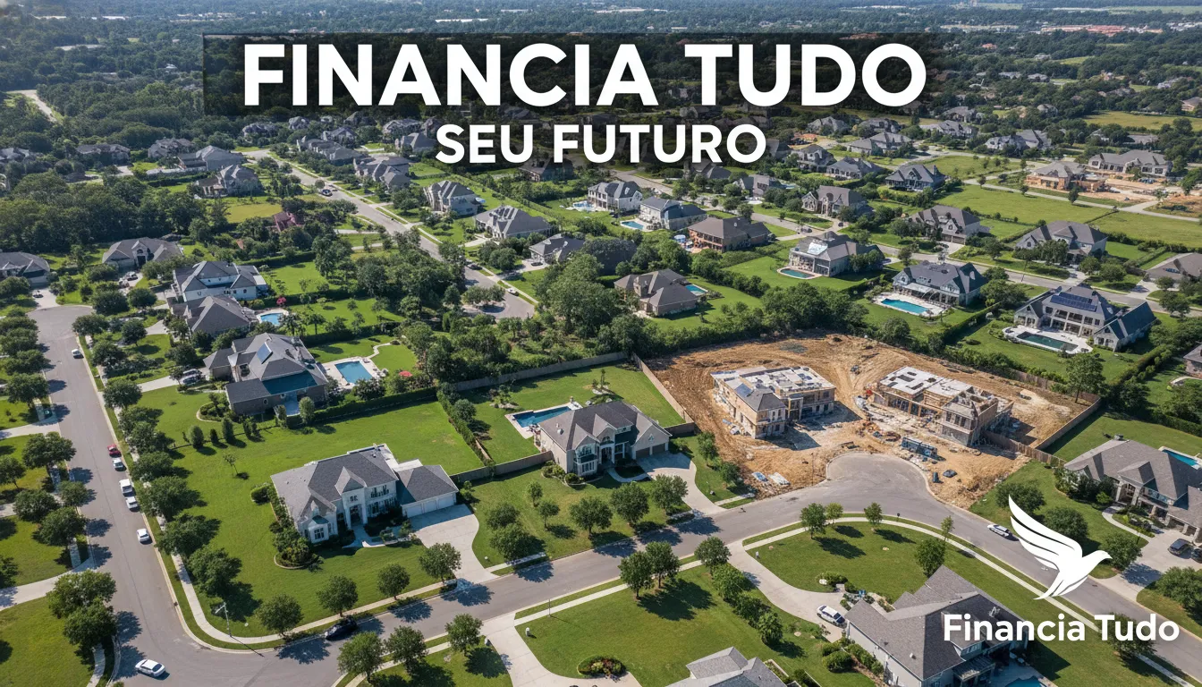 Visão aérea de casas com grandes terrenos, mostrando o potencial de investimento e as oportunidades financeiras que um empréstimo com terreno em garantia pode oferecer.