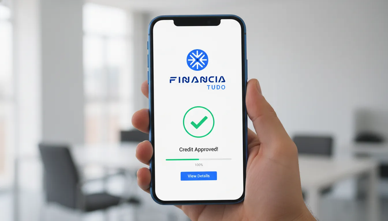Notificação de aprovação de crédito no app Financia Tudo, ilustrando quanto posso pegar no empréstimo com imóvel de forma fácil.