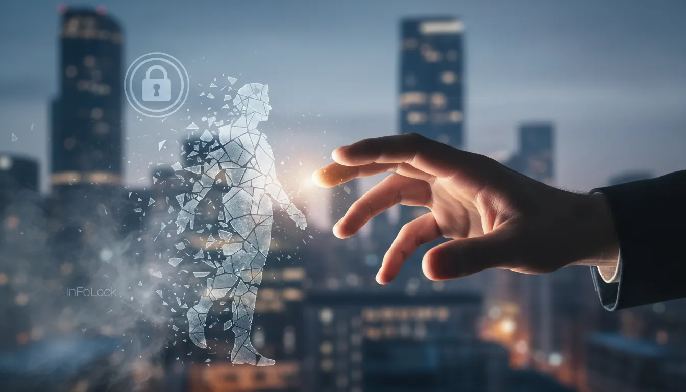 Mão alcançando uma silhueta fantasma, simbolizando a necessidade de eliminar ghost identities antes que desapareçam.