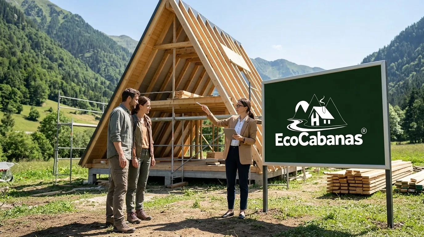 Obras de financiamento para construcao casa ecologica integrada a natureza e montanhas ao fundo.