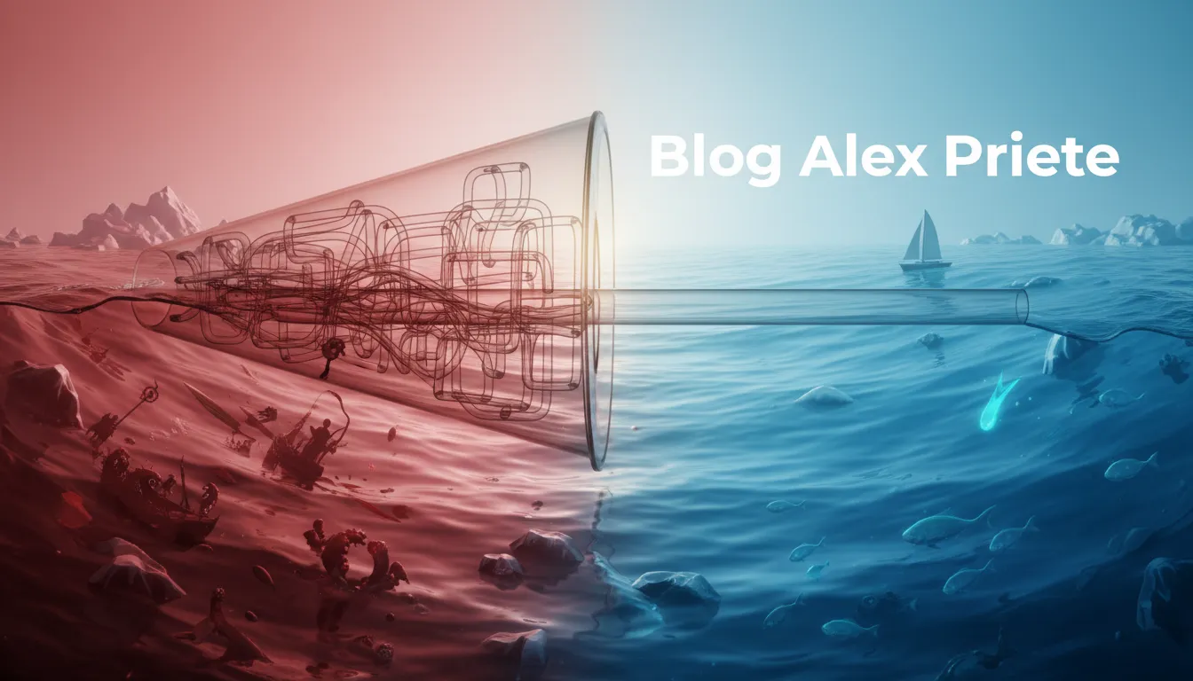 Visualização da transição de um funil de vendas complexo para um simples, demonstrando O que é funil de vendas? de forma clara e inovadora para o Blog Alex Priete.