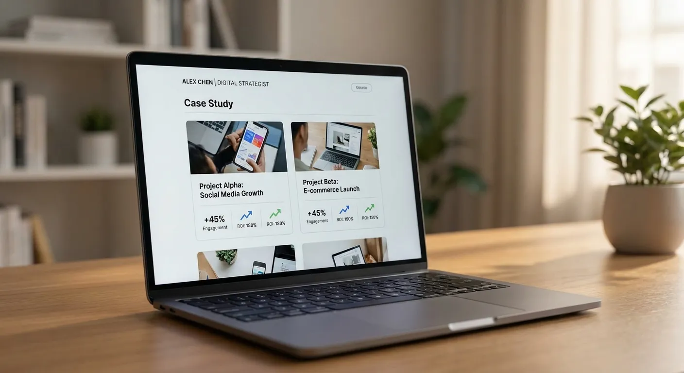 Portfólio digital de campanhas de marketing com indicadores de desempenho