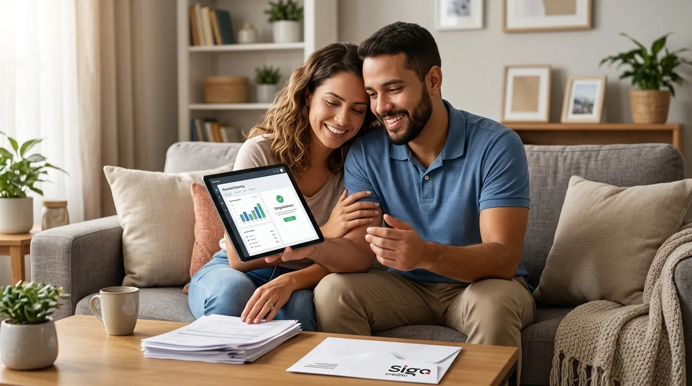 Casal comemora economia gerada pela portabilidade de crédito consignado clt em seu lar.