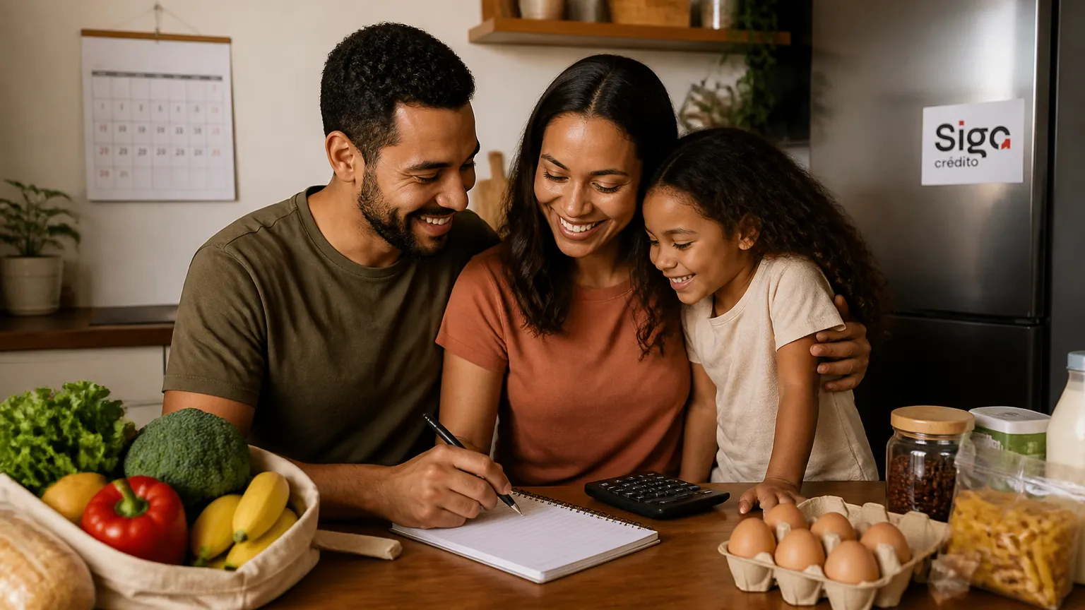 Família tranquila organizando orçamento e aproveitando dicas para black friday consciente.