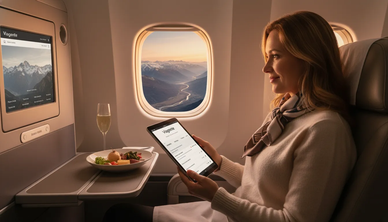 Passageiro relaxado em voo utilizando milhas aéreas da Viagente, exemplificando o que são milhas e como podem ser usadas para viajar confortavelmente.