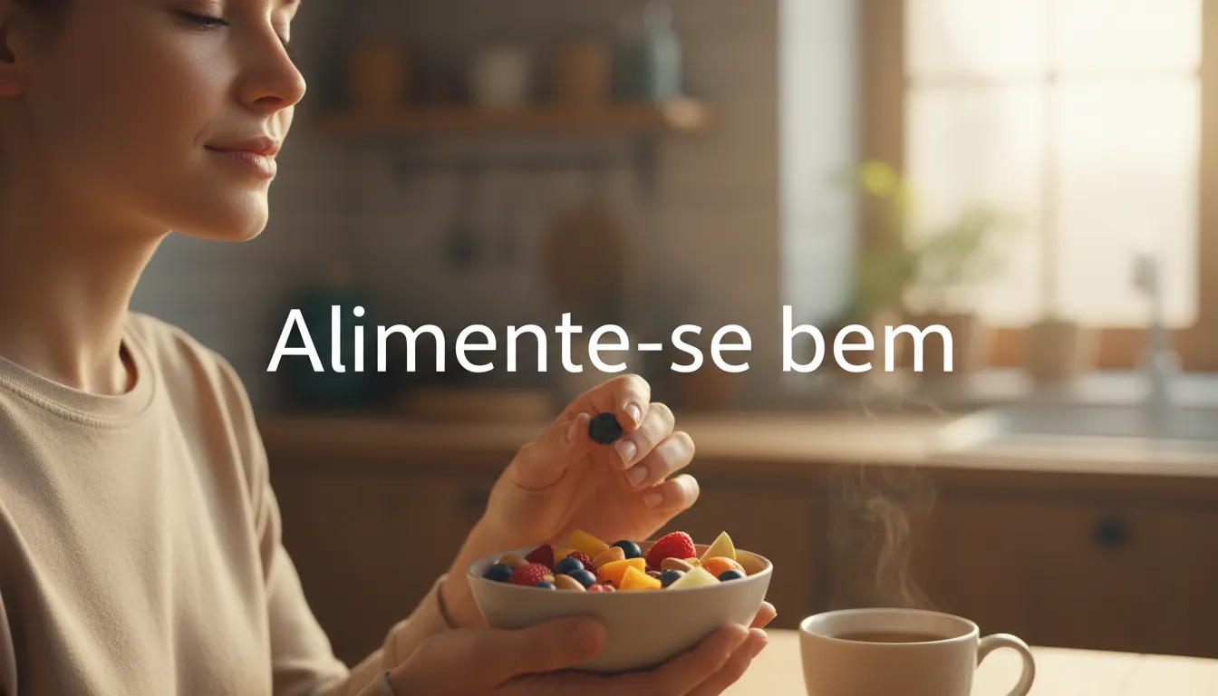 Uma pessoa praticando a alimentação consciente, um hábito saudável que beneficia a nutrição e saúde mental. Priorize o autocuidado com a Unolife.