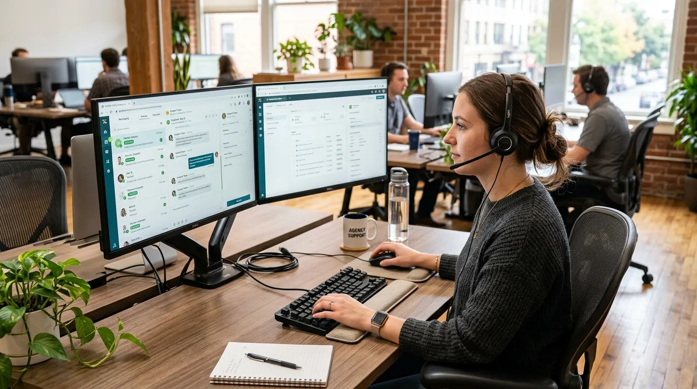 Atendente otimizando suporte digital para nao perder clientes e manter faturamento ativo.